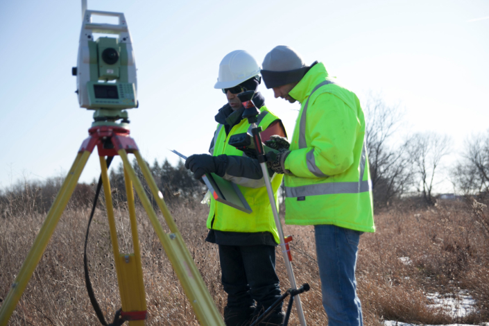 Construction surveying in progress